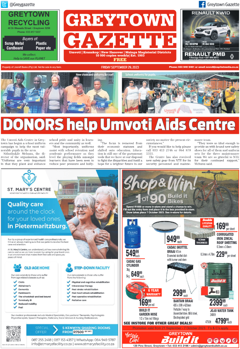 GREYTOWN GAZETTE 290923 page 1