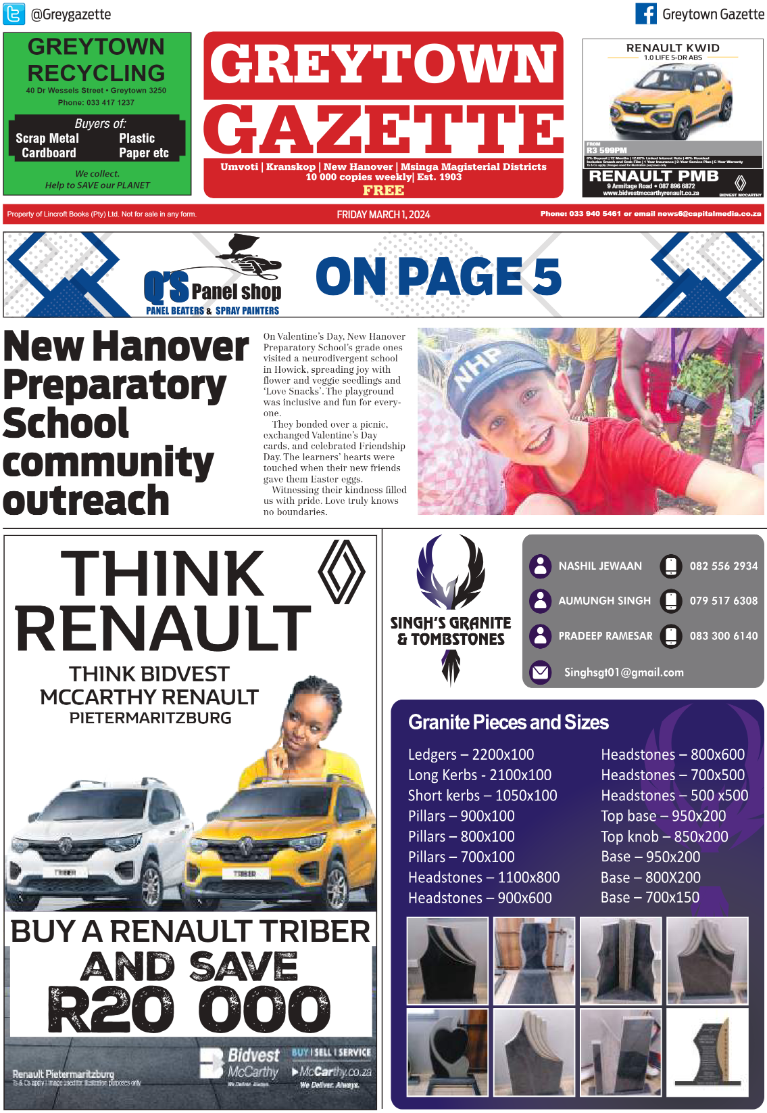 Greytown Gazette 010324 page 1