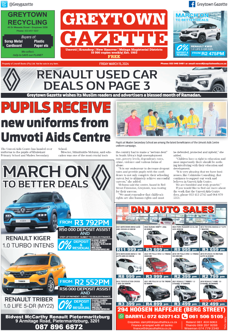 Greytown Gazette 150324 page 1