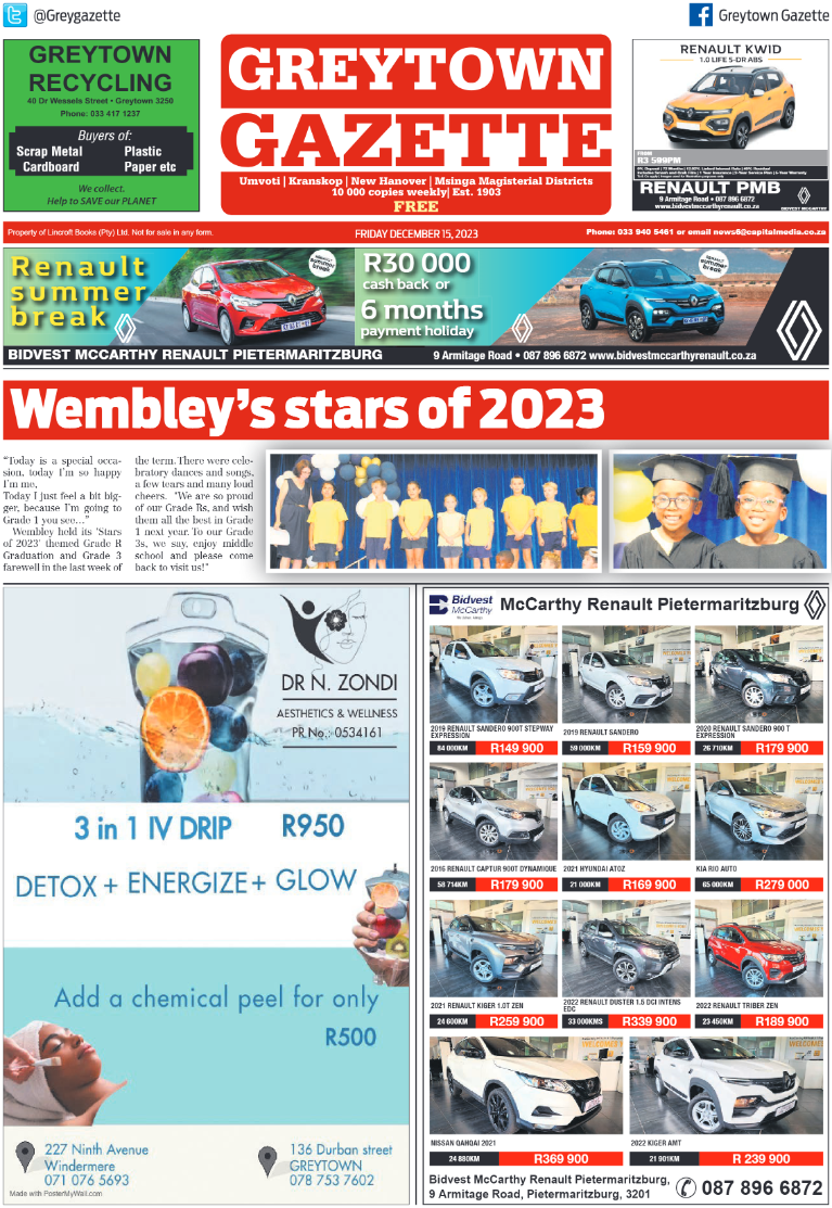 Greytown Gazette 151223 page 1
