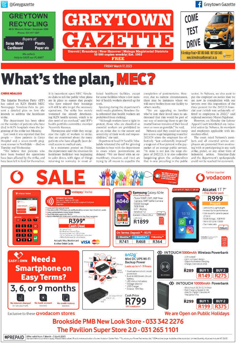 Greytown Gazette 170323 page 1