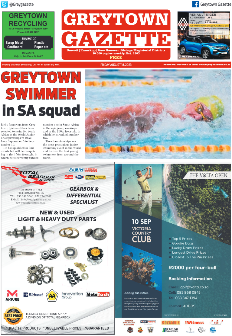 Greytown Gazette 180823 page 1