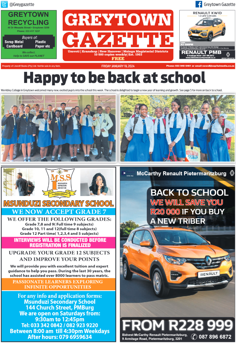 Greytown Gazette 190124 page 1