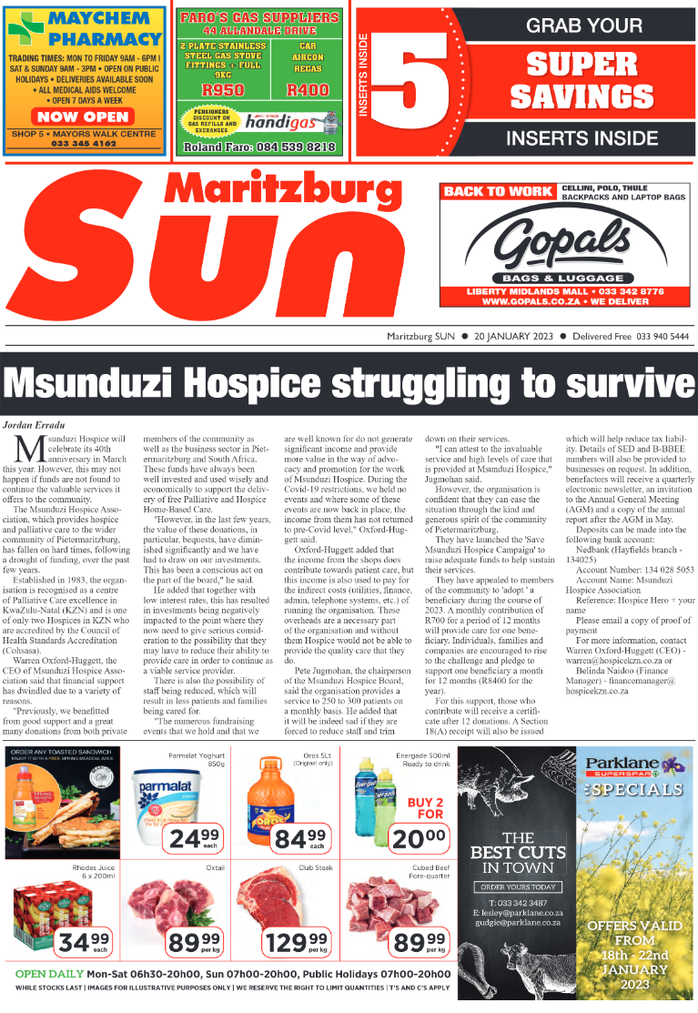 Maritzburg Sun 20.01.23 e-Edition page 1