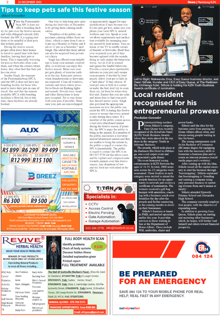 Maritzburg Sun 23.12.22 e-Edition page 2