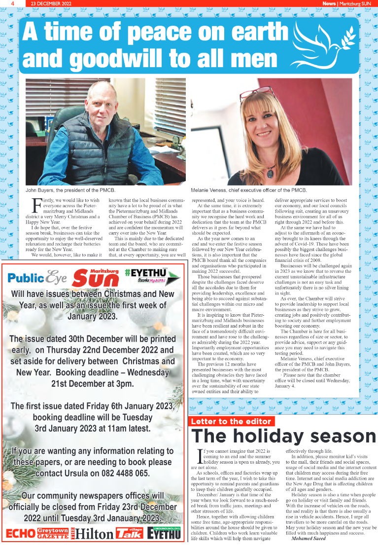 Maritzburg Sun 23.12.22 e-Edition page 4