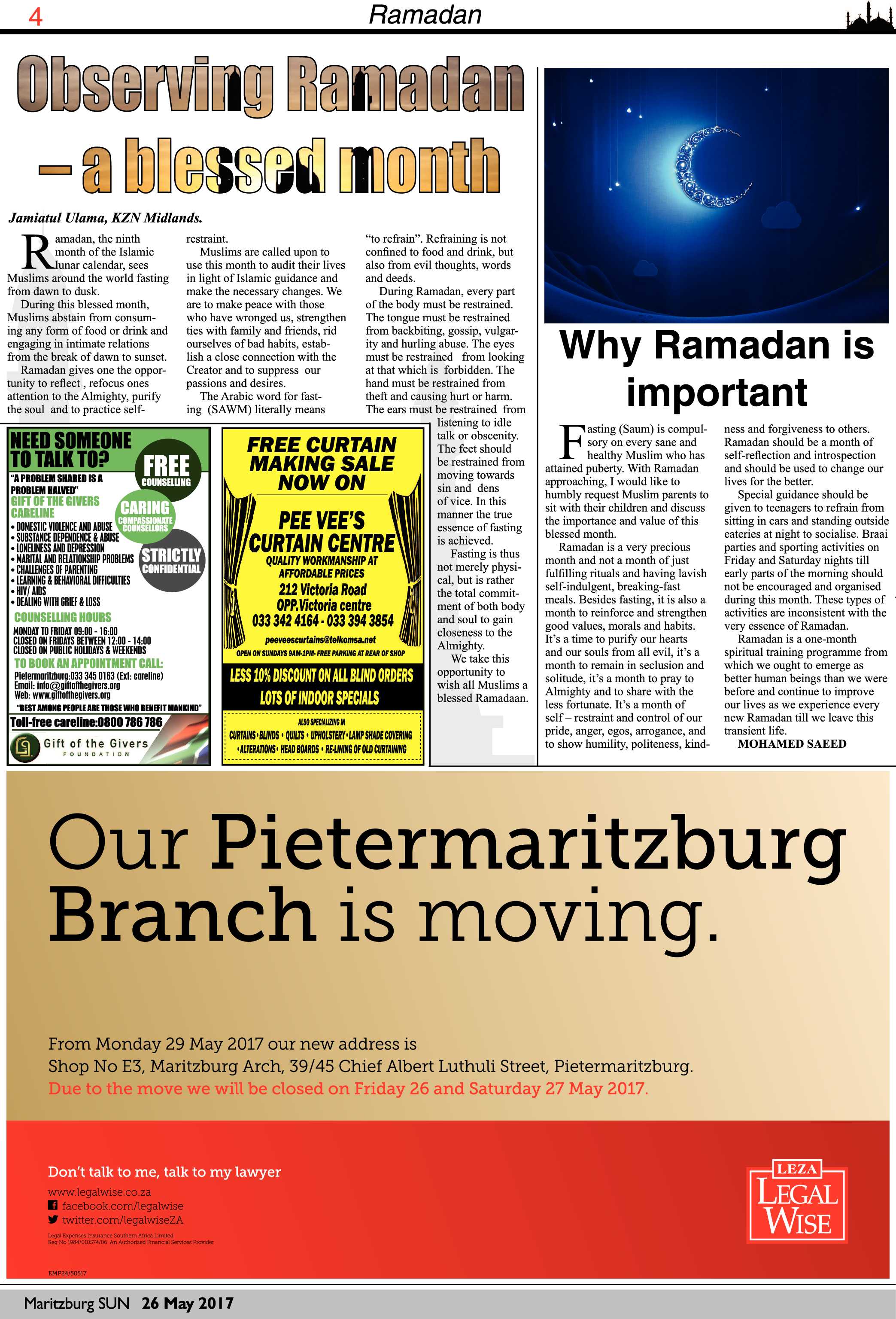 Maritzburg Sun 26-05-2017 page 4
