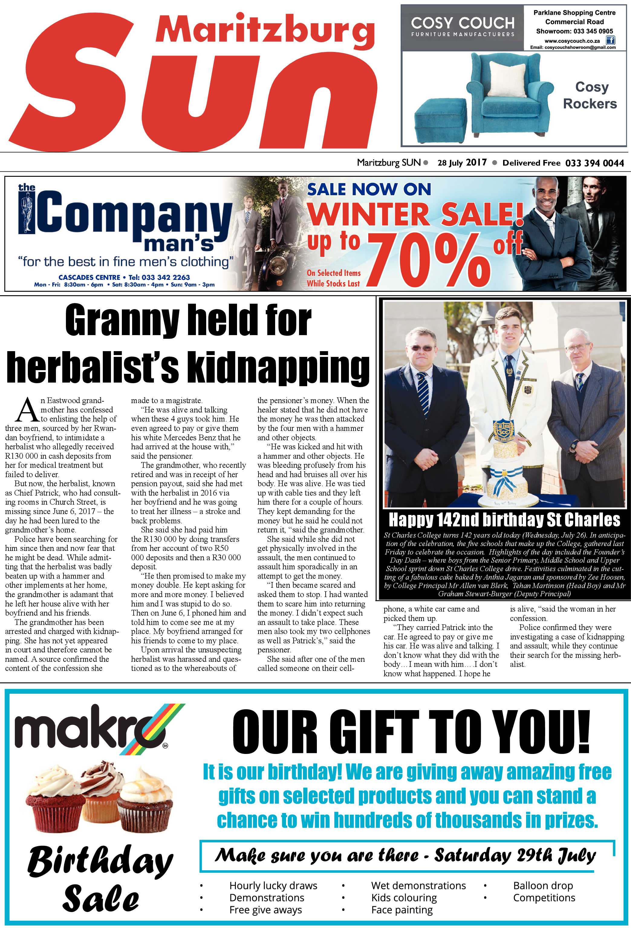 Maritzburg Sun 28-07-2017 page 1