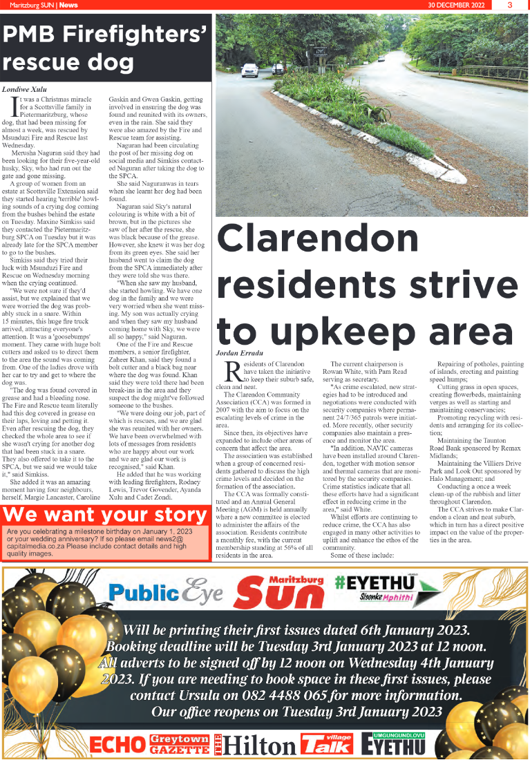 Maritzburg Sun 30.12.22 e-Edition page 3