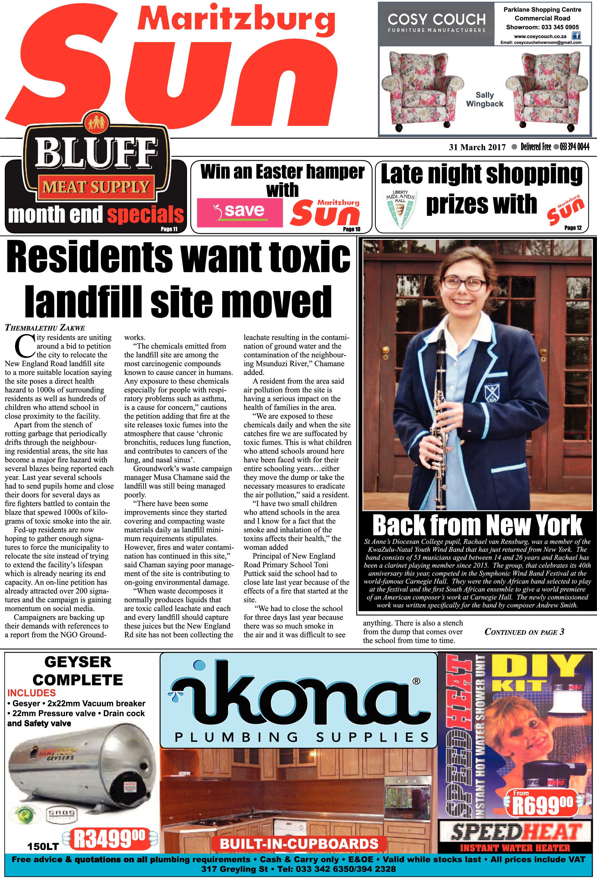 Maritzburg Sun 31-3-2017 page 1