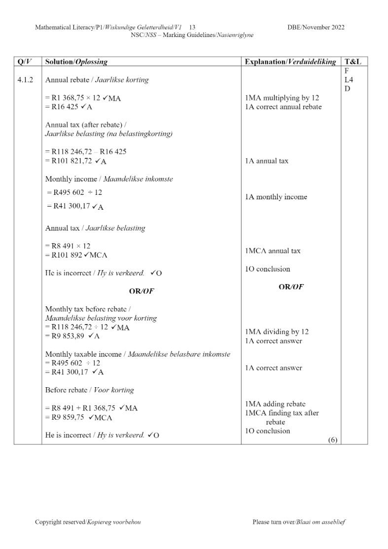 Mathematical Literacy ANSWERS page 13
