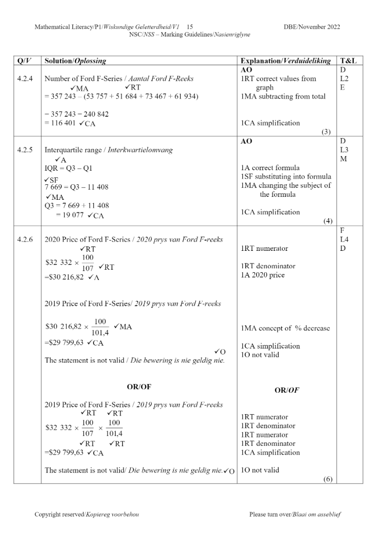 Mathematical Literacy ANSWERS page 15