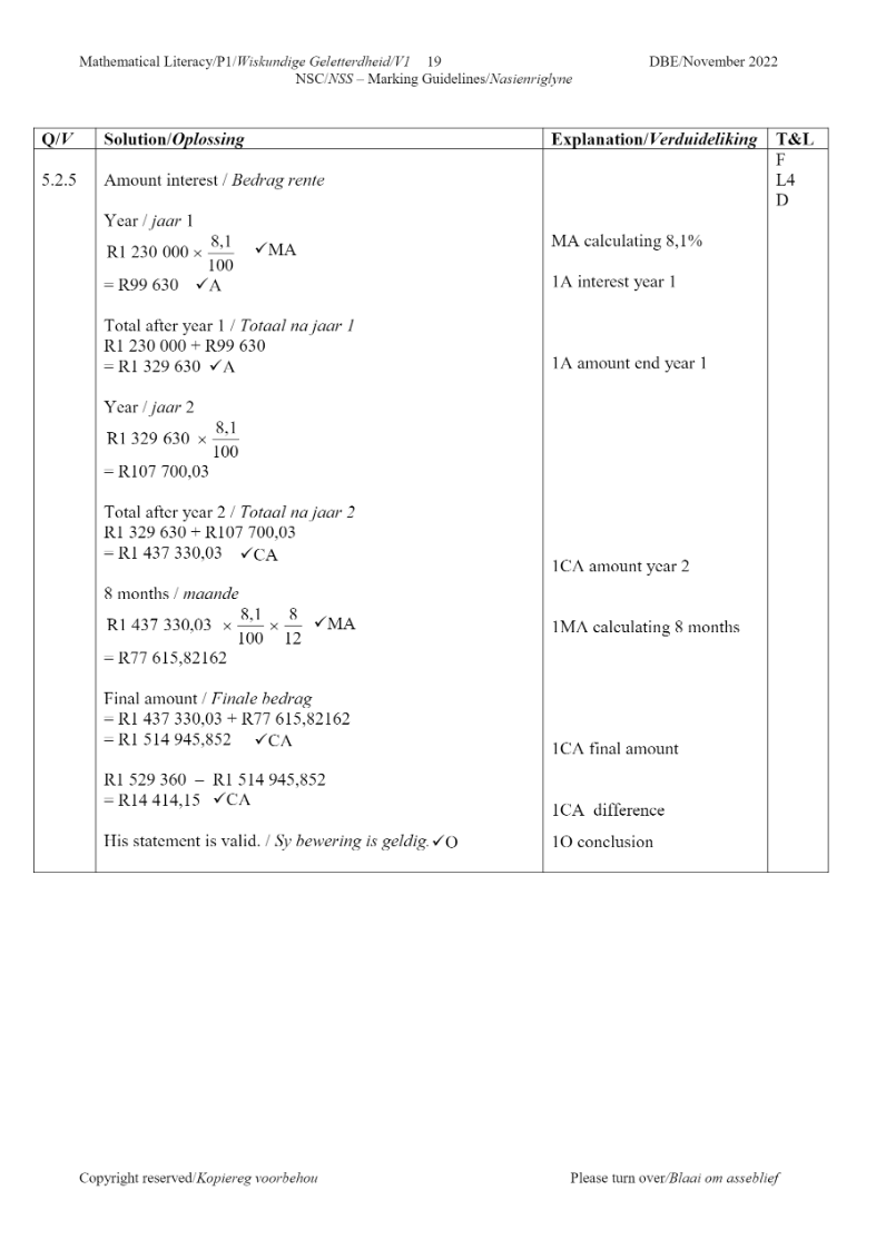 Mathematical Literacy ANSWERS page 19