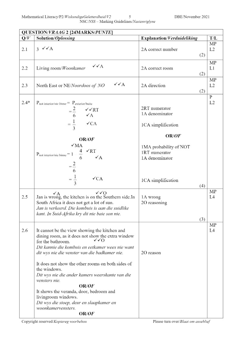 Mathematical Literacy ANSWERS page 25