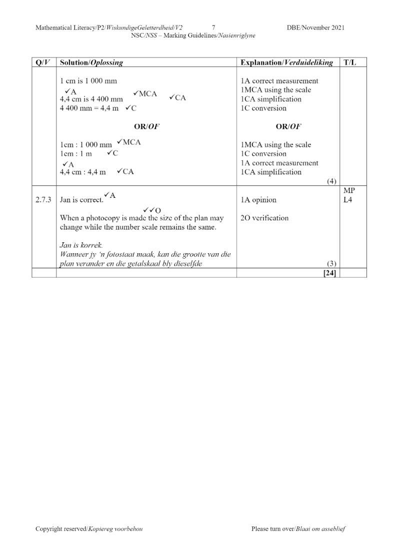 Mathematical Literacy ANSWERS page 27