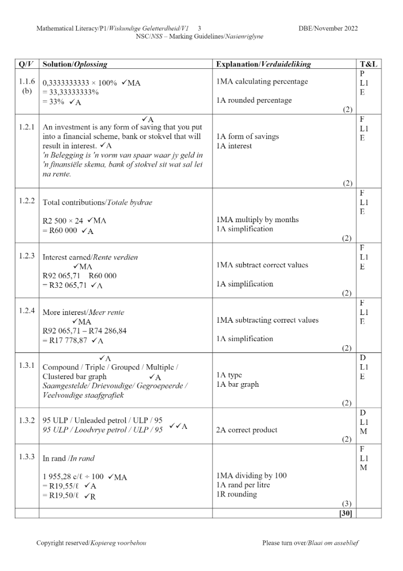 Mathematical Literacy ANSWERS page 3