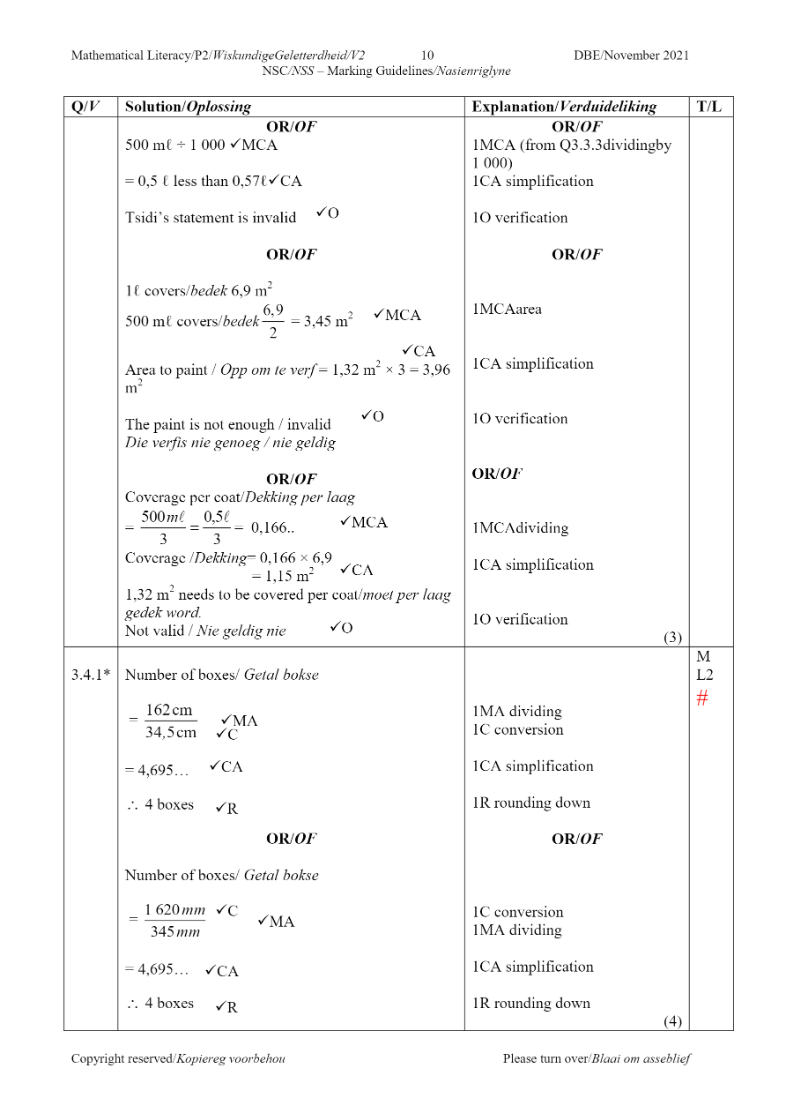 Mathematical Literacy ANSWERS page 30
