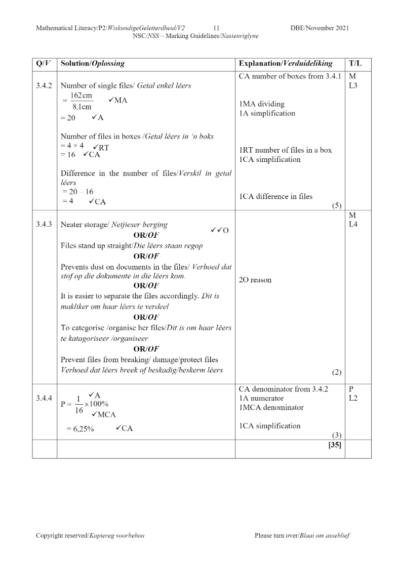 Mathematical Literacy ANSWERS page 31