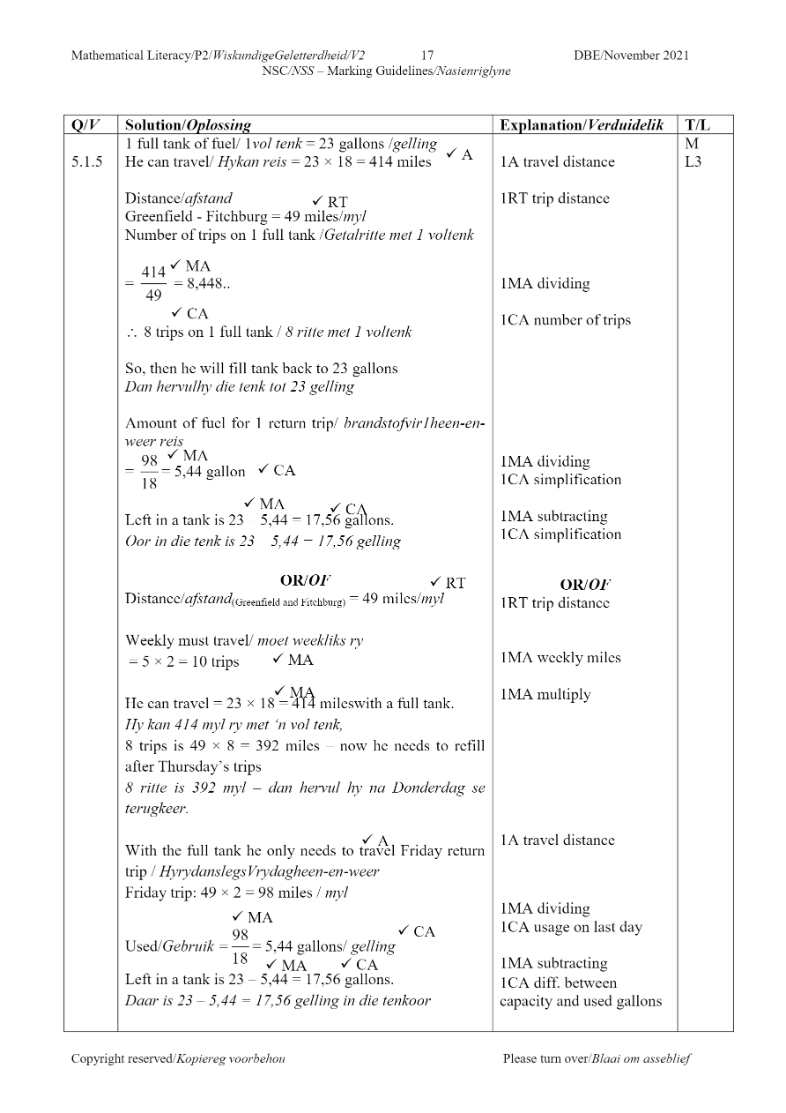 Mathematical Literacy ANSWERS page 37