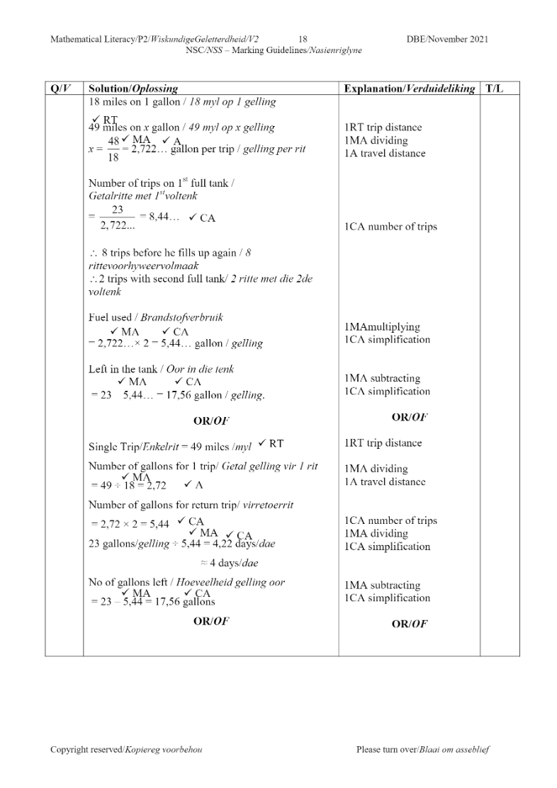 Mathematical Literacy ANSWERS page 38