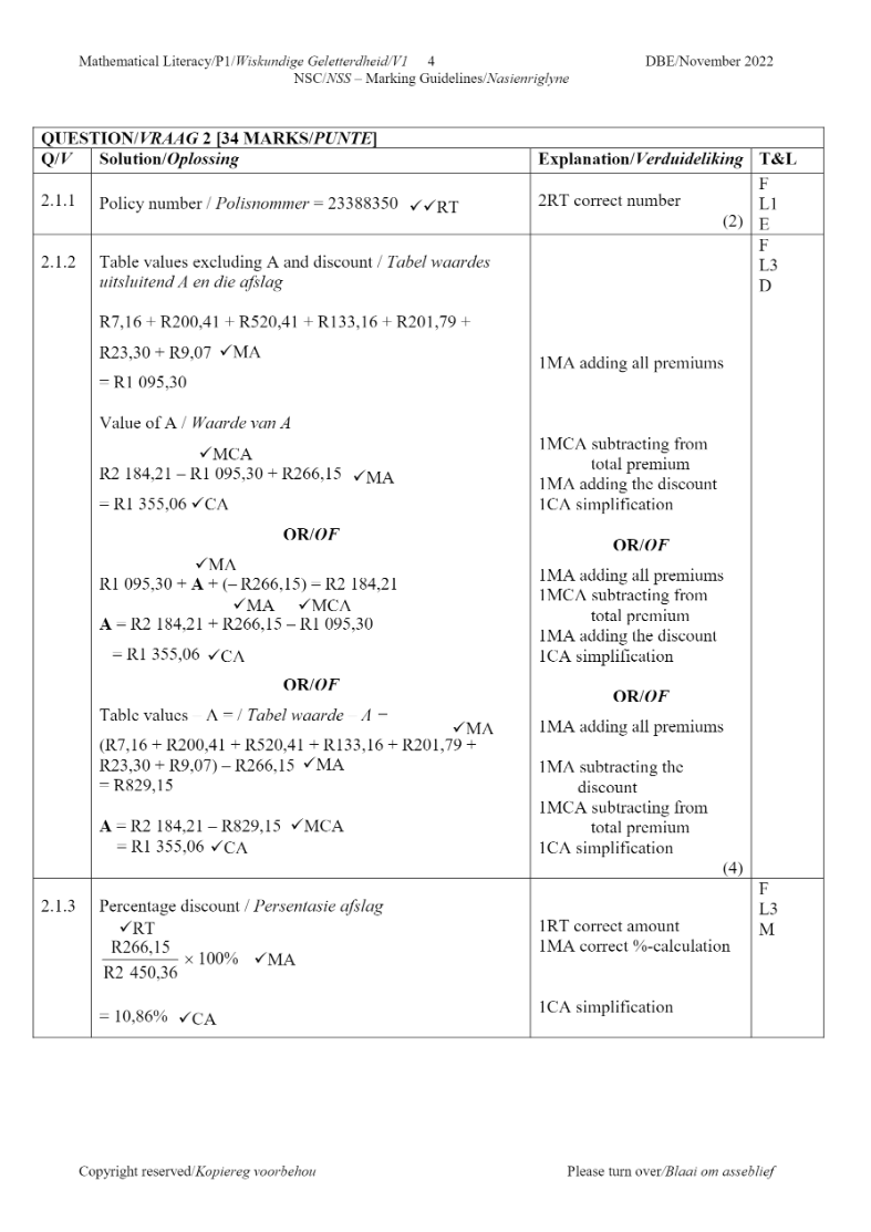 Mathematical Literacy ANSWERS page 4