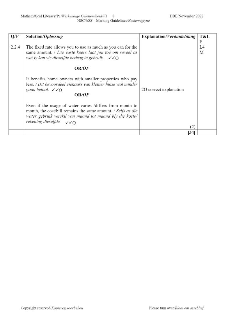 Mathematical Literacy ANSWERS page 8
