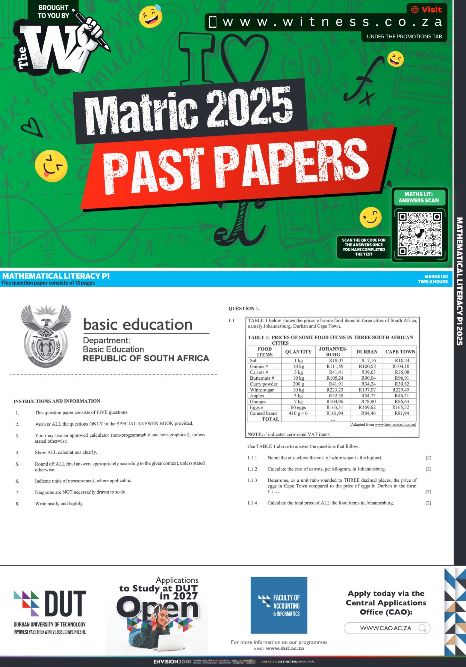 Matric Past Papers Maths Lit 2026 | The Witness
